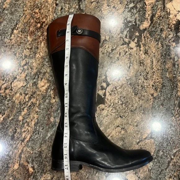 Mollie Button Frye Leather Boots Black& Brown Size 7.5 B - Picture 12 of 13